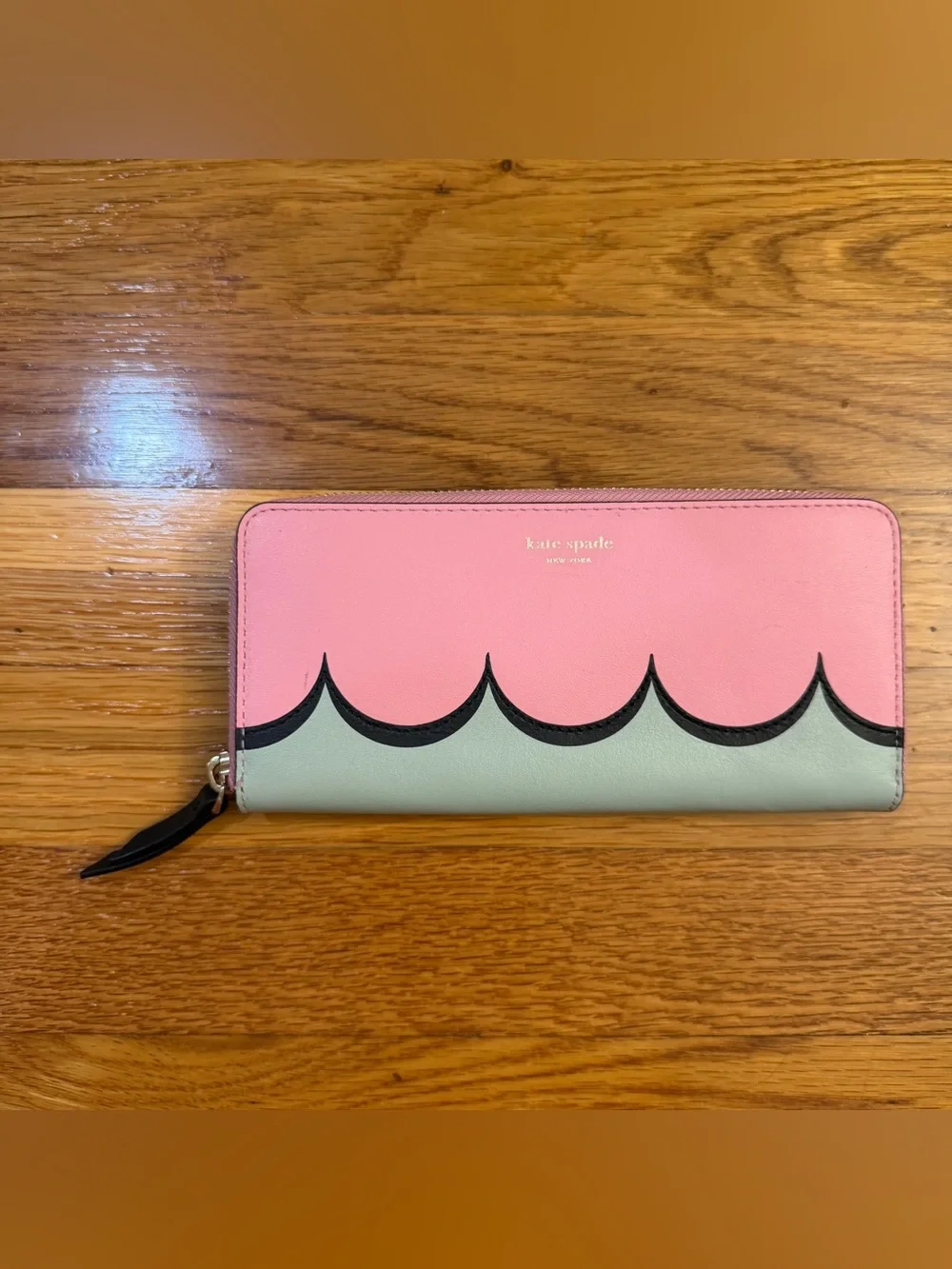 Kate Spade Intarsia Scallop Slim Continental Wallet in Pink/Light Green